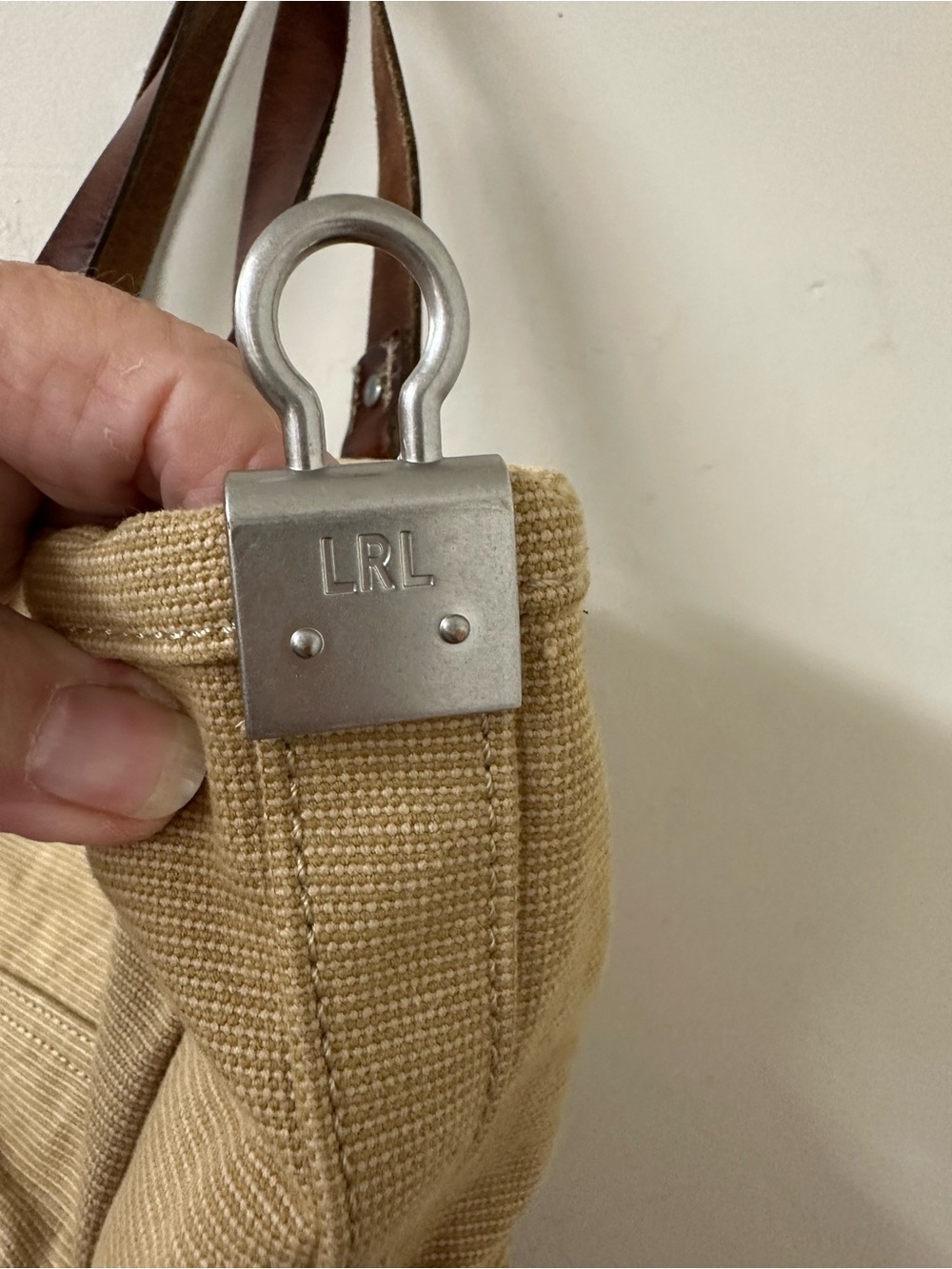 Canvas Tote Bag with Brown Leather Trim vintage Ralph Lauren - Picture 5 of 12